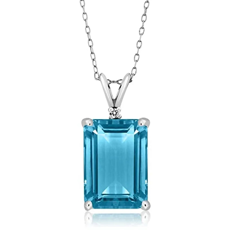CAOSHI Fashion Female Rectangular Zirconia Pendant Necklace for Party Stylish Lady Modern Style Blue Stone Accessories Jewelry by Reinvent Yourself