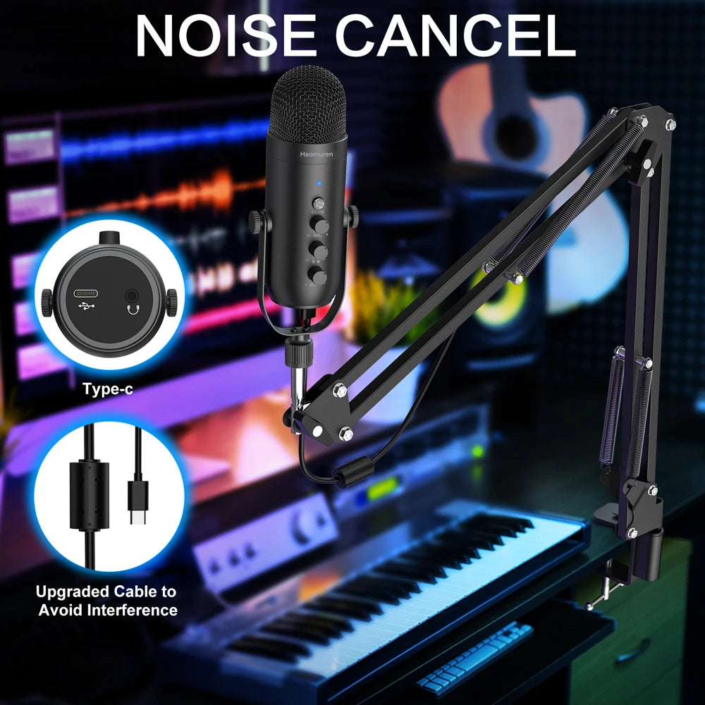 Haomuren Professional USB Streaming Podcast PC Microphone Studio Cardioid Condenser Mic Kit with Boom Arm For Recording YouTube by Reinvent Yourself
