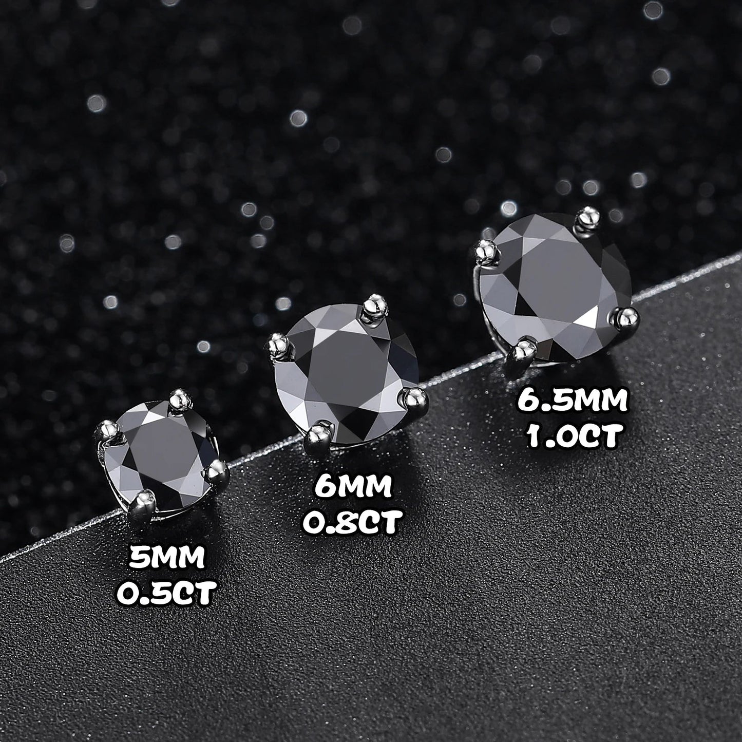 Real 0.5-2 Carat Black Moissanite Stud Earrings For Men Women Solid 925 Sterling Silver Solitaire Diamond Round Earrings Jewelry by Reinvent Yourself
