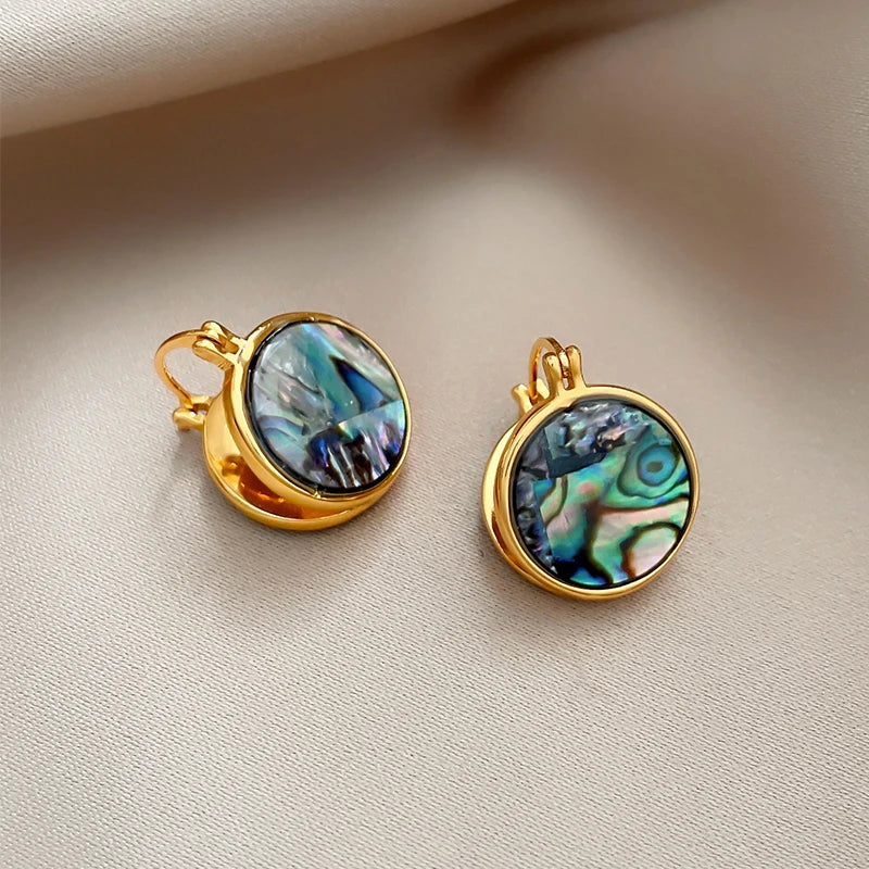 Luxury Abalone Shell Round Earrings for 2025 Women's Unusual Ear buckle Party Trendy Jewelry Young Girl’s Gold Color Accessories by Reinvent Yourself