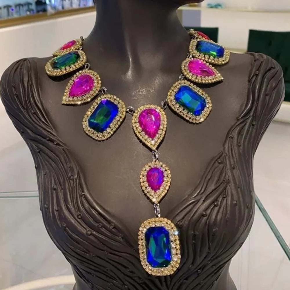 Stonefans Exaggerated Teardrop Necklace and Earrings Set Bride Jewelry Sets for Women Choker Wedding Dress Fashion Crystal Party by Reinvent Yourself