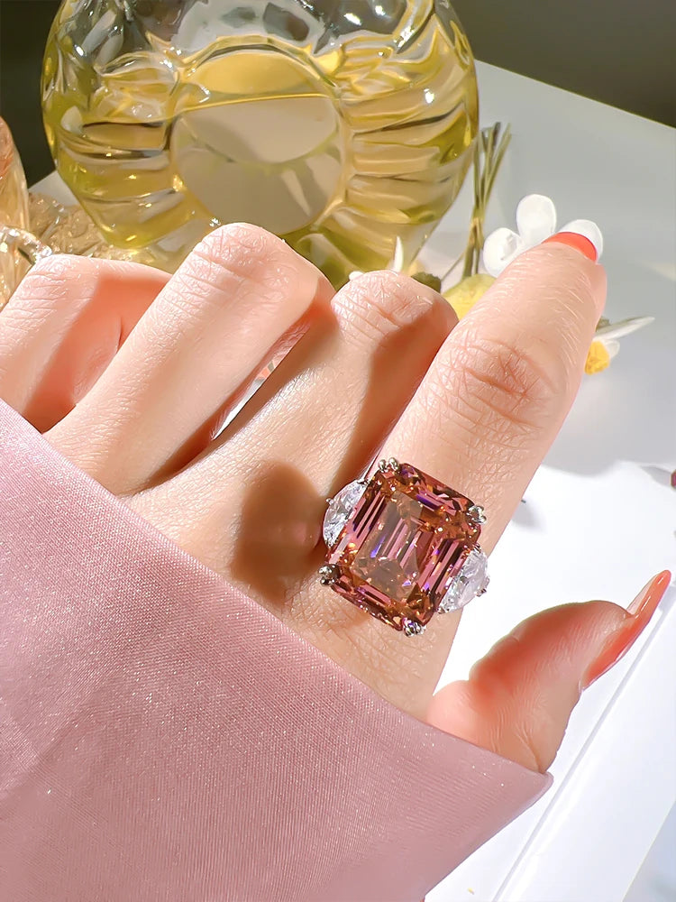 Fashionable Luxury Papalachaasche Pagoda 925 Silver Ring Set with High Carbon Diamonds, Luxury and Versatile by Reinvent Yourself