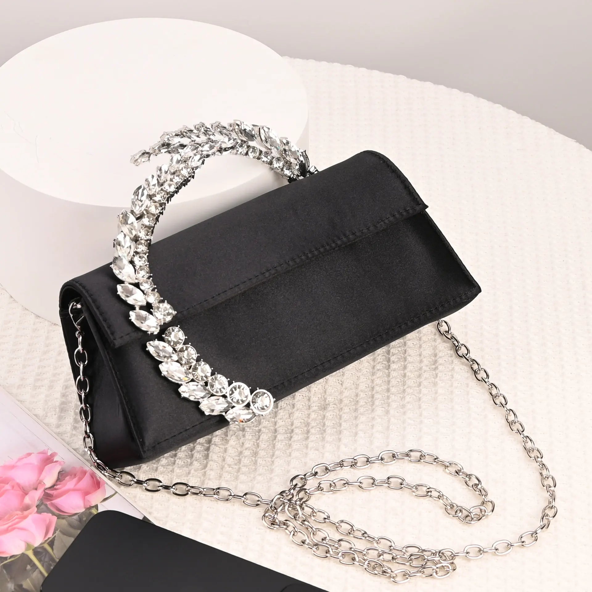 Luxury Diamond Evening Bag Clutch Satin Women Designer Handbags Crystal Silk Shoulder Crossbody Bags for Women Wedding Box Bag by Reinvent Yourself