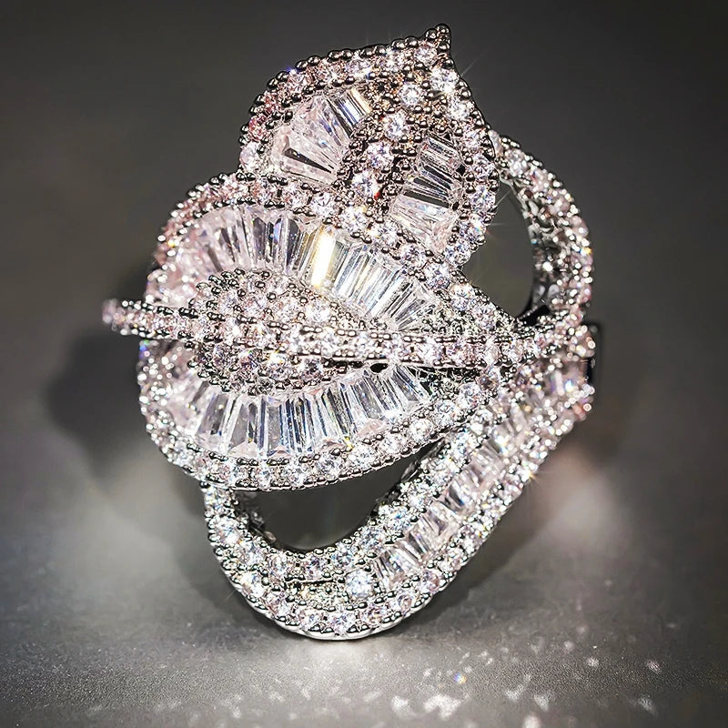 Huitan Luxury Leaf Finger Ring Lady Gorgeous Fashion Female Party Accessories with Bright Cubic Zirconia Stylish Jewelry Gifts by Reinvent Yourself