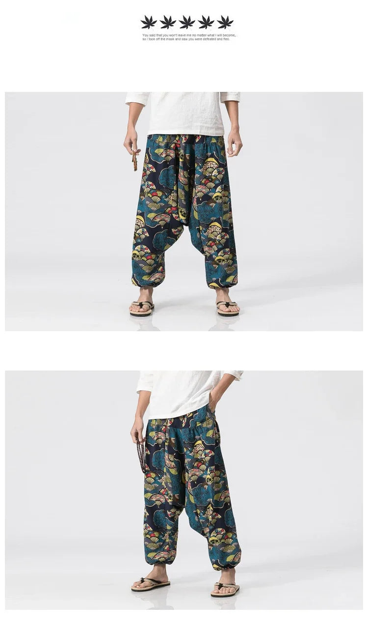 Men's Vintage Harem Pants Loose Fit Breathable Lightweight Hip Hop Trendy Streetwear Drop Crotch Trousers Stylish Long Pants by Reinvent Yourself
