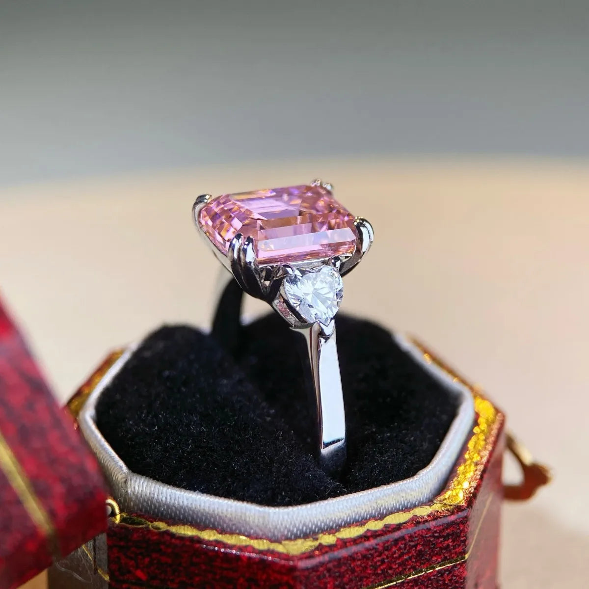 S925 Sterling Silver 4-Carat Sugar Cube Pagoda Ring Women's Premium Ladies Luxury Exquisite Gift Jewelry by Reinvent Yourself