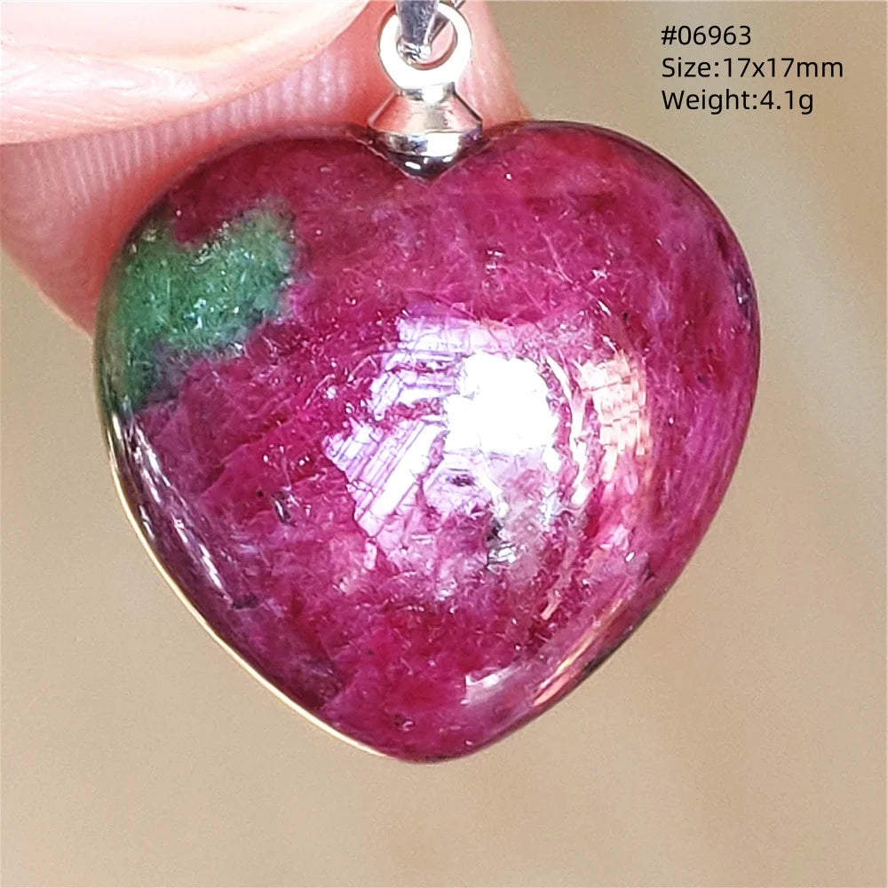 Natural Red Ruby Pendant Jewelry Love Heart Watermelon Ruby Zoisite Necklace Women Men 925 Sterling Silver AAAAA by Reinvent Yourself