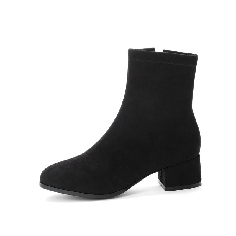 Woman Ankle Boots 2025 Autumn Winter Round Toe Low Heel Flock Black Comfortable Booties Lady Shoes Big Size 31 32 33 40 41 42 43 by Reinvent Yourself