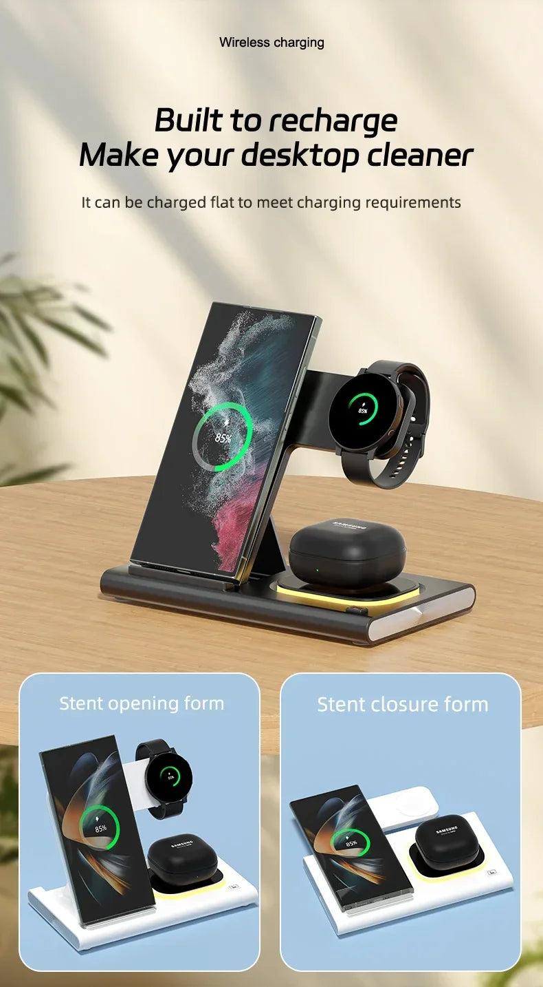 3 in 1 LED Foldable Wireless Charger Stand For Samsung S24 S23 S22 Watch 6 5 4 Active 1 2 Galaxy Buds Pro Fast Charging Station by Reinvent Yourself