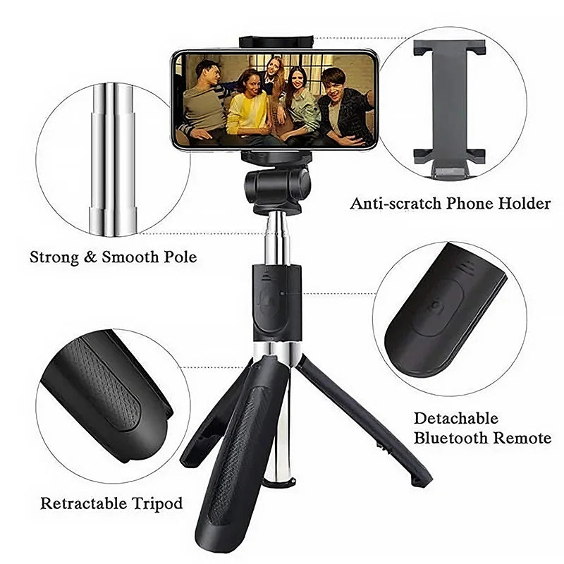 Portable Bluetooth Selfie Stick Mobile Tripod Holder with Remote Shutter Extendable Wireless Remote Retractable Phone Stand by Reinvent Yourself