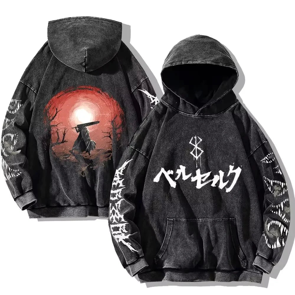 Anime Graphic Hoodie for Men Women Vintage Acid Wash Pullover Hooded Sweatshirt Harajuku Streetwear Casual Long Sleeve Tops by Reinvent Yourself