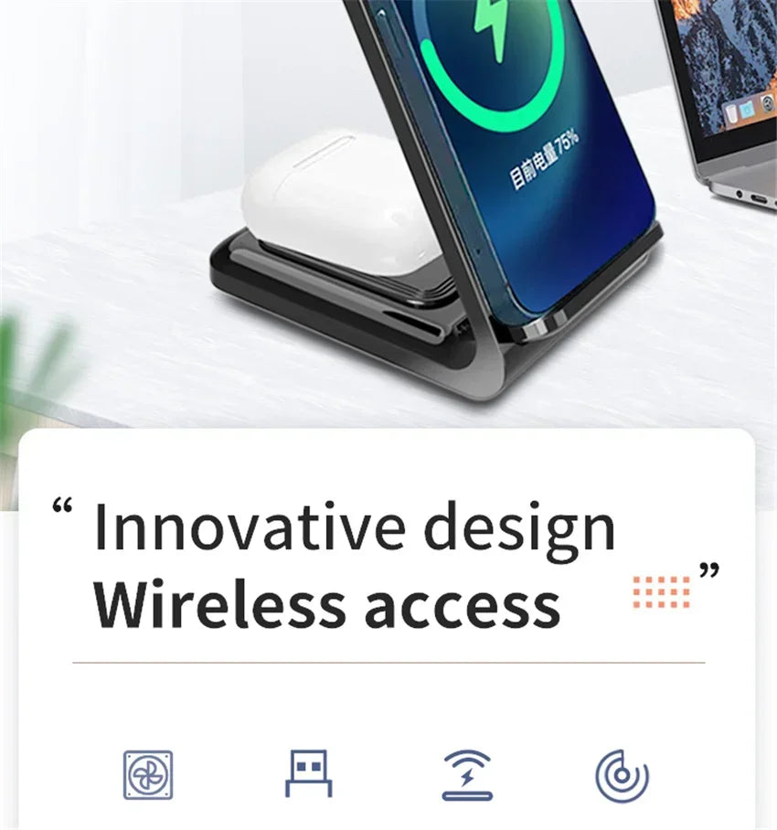 30W 3 In 1 Wireless Charger Stand Dock For iPhone 15 14 13 12 11 XS Apple Watch 8 7 AirPods Induction Fast Charging Station by Reinvent Yourself