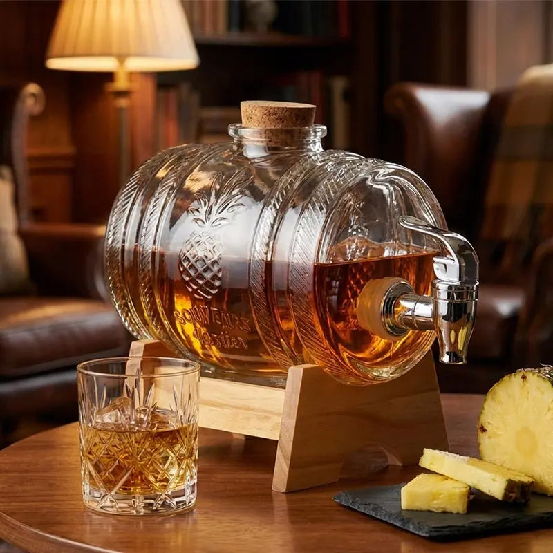 Hot Selling 2-liter Glass Bottle In The Shape Of A Cola Barrel Dispenser For Beverages Wine Containers With Faucet Base And Cork by Reinvent Yourself
