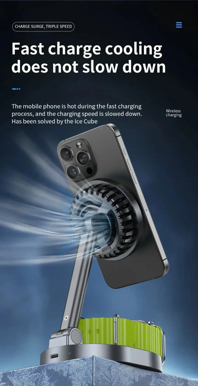 3 in 1 Foldable Fast Charging Station Ice Cooling Magnetic Wireless Charger Stand For Phone 16 15 14 13 12 IWatch 9 8 7 AirPods by Reinvent Yourself