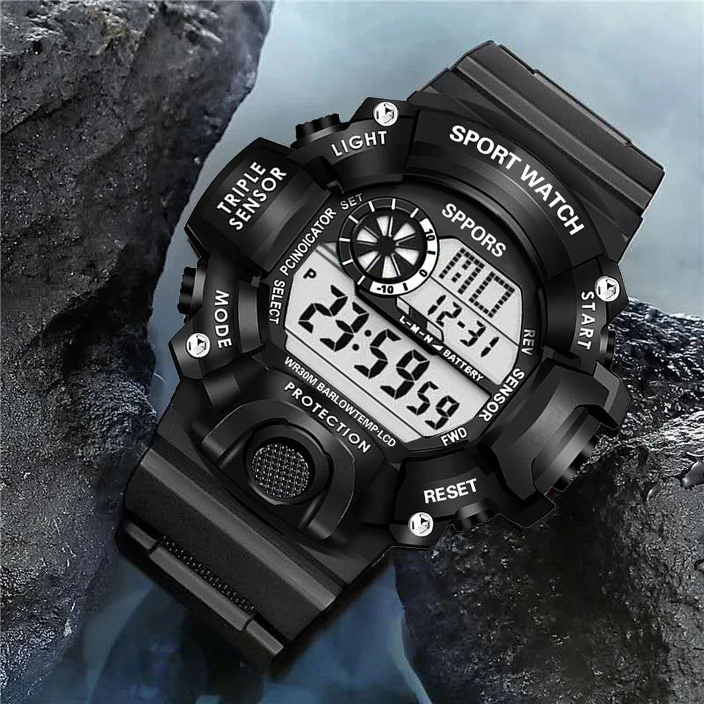Fashion Men's Watch Sports Electronic Wristwatch Large dial Multifunctional Waterproof Luminous Alarm Kids Male's Military Watch by Reinvent Yourself