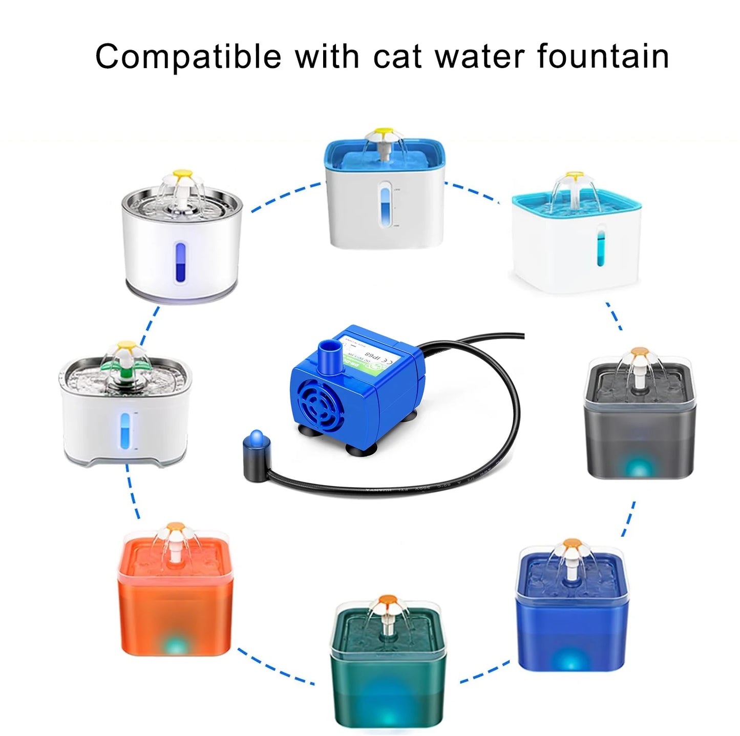 Cat Fountain Water Pump LED Light Pet Water Fountain Motor Replacement for Cat Flowers Drinking Bowl Dispenser Pet Accessories by Reinvent Yourself