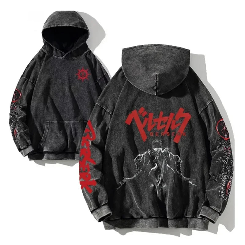 Anime Graphic Hoodie for Men Women Vintage Acid Wash Pullover Hooded Sweatshirt Harajuku Streetwear Casual Long Sleeve Tops by Reinvent Yourself