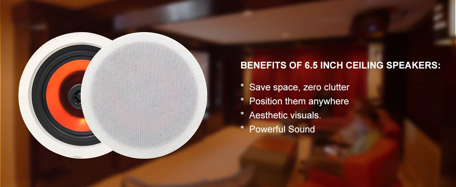 Herdio 6.5 Inch Home Audio 300W Ceiling Bluetooth Speaker Home Recessed Speaker System For Indoor Kitchen Bedroom Bathroom 2PCS by Reinvent Yourself