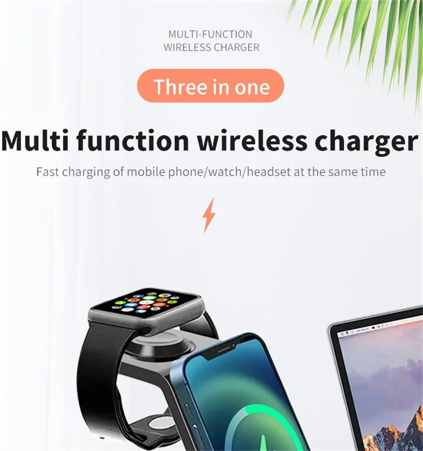 30W 3 In 1 Wireless Charger Stand Dock For iPhone 15 14 13 12 11 XS Apple Watch 8 7 AirPods Induction Fast Charging Station by Reinvent Yourself