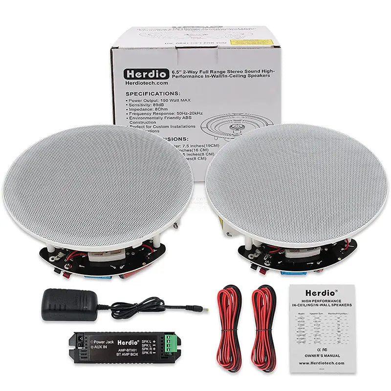 Herdio 6.5 Inch Home Audio 300W Ceiling Bluetooth Speaker Home Recessed Speaker System For Indoor Kitchen Bedroom Bathroom 2PCS by Reinvent Yourself
