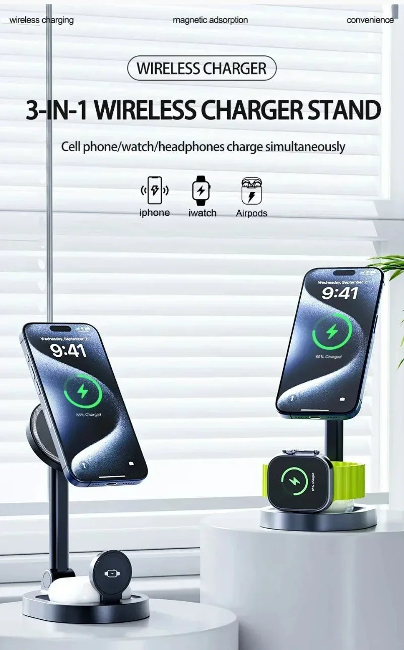 3 in 1 Foldable Fast Charging Station Ice Cooling Magnetic Wireless Charger Stand For Phone 16 15 14 13 12 IWatch 9 8 7 AirPods by Reinvent Yourself