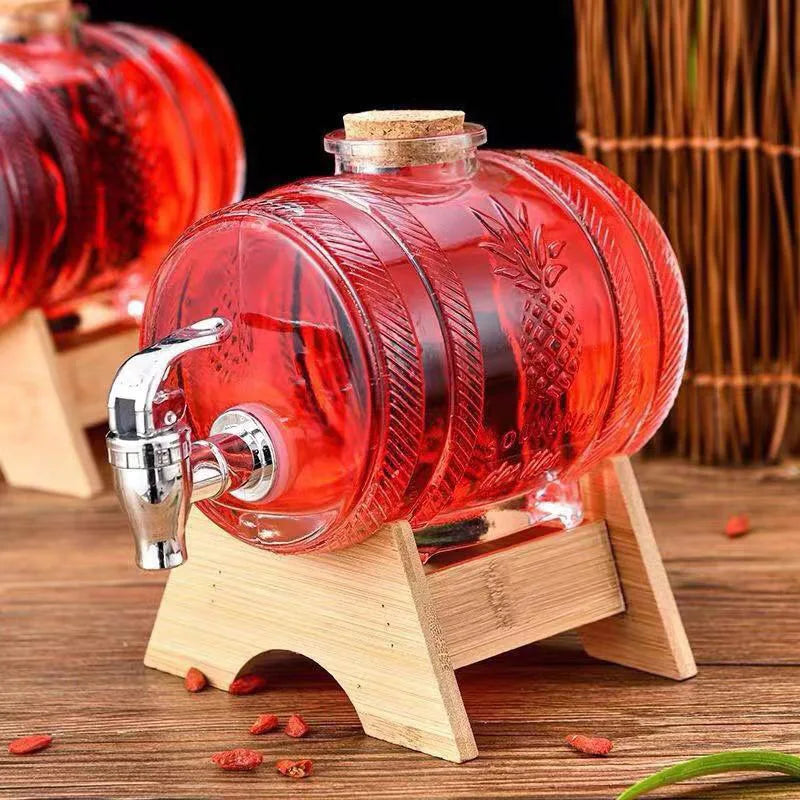 Hot Selling 2-liter Glass Bottle In The Shape Of A Cola Barrel Dispenser For Beverages Wine Containers With Faucet Base And Cork by Reinvent Yourself