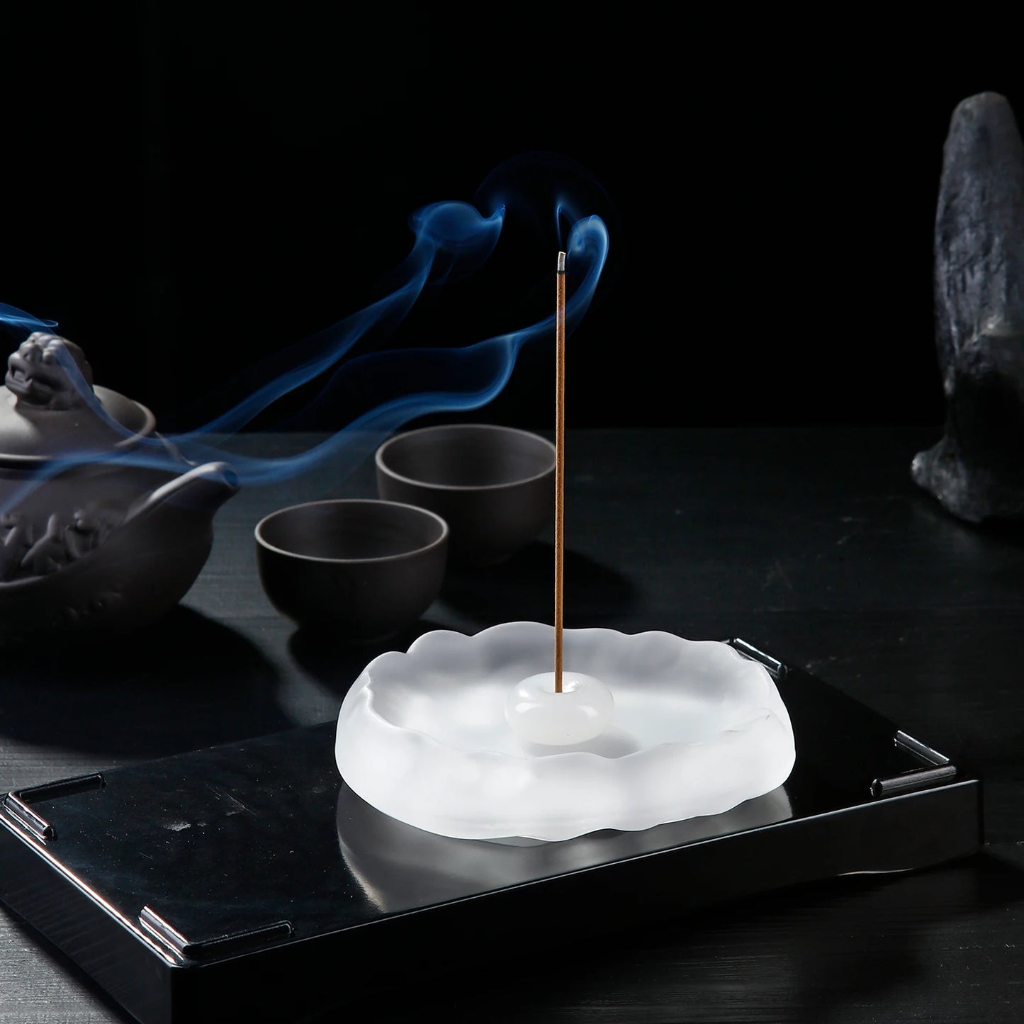 Mini Jade Incense Burner Incense Holder with Glass Incense Plate Ash Catcher Buddhism Supplies Home Decor by Reinvent Yourself