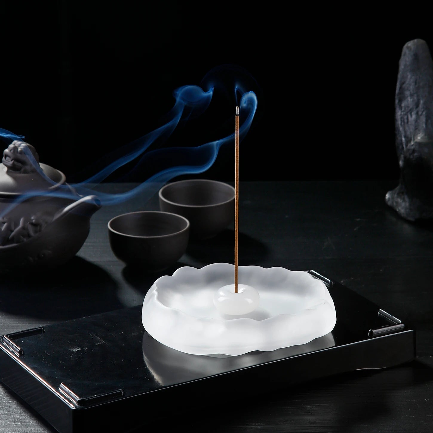 Mini Jade Incense Burner Incense Holder with Glass Incense Plate Ash Catcher Buddhism Supplies Home Decor by Reinvent Yourself