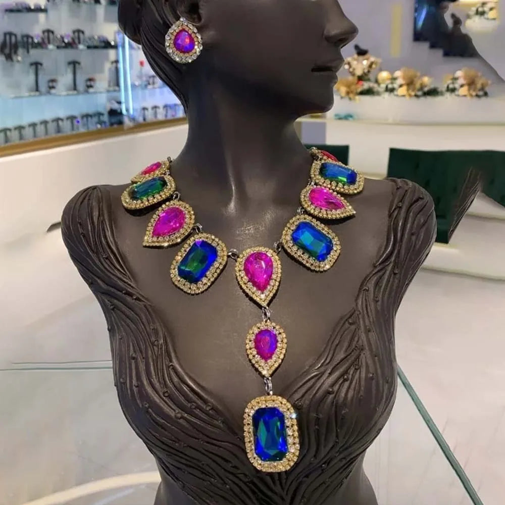 Stonefans Exaggerated Teardrop Necklace and Earrings Set Bride Jewelry Sets for Women Choker Wedding Dress Fashion Crystal Party by Reinvent Yourself
