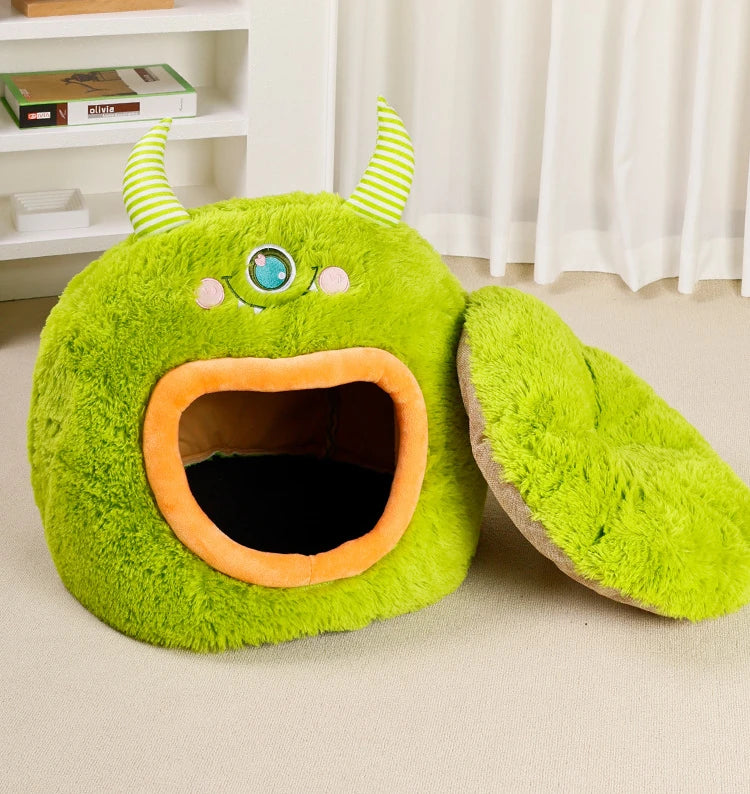 Fully Enclosed Safe and Cozy Cartoon Monster Pet Bed for Dogs and Cats Four Seasons Universal Soft and Warm for Winter Cat House by Reinvent Yourself