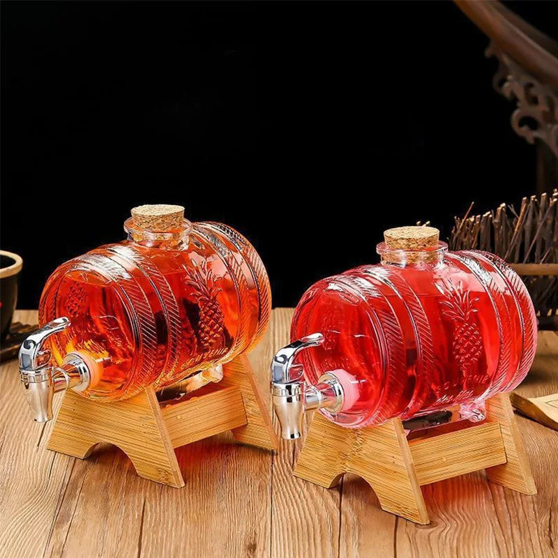 Hot Selling 2-liter Glass Bottle In The Shape Of A Cola Barrel Dispenser For Beverages Wine Containers With Faucet Base And Cork by Reinvent Yourself