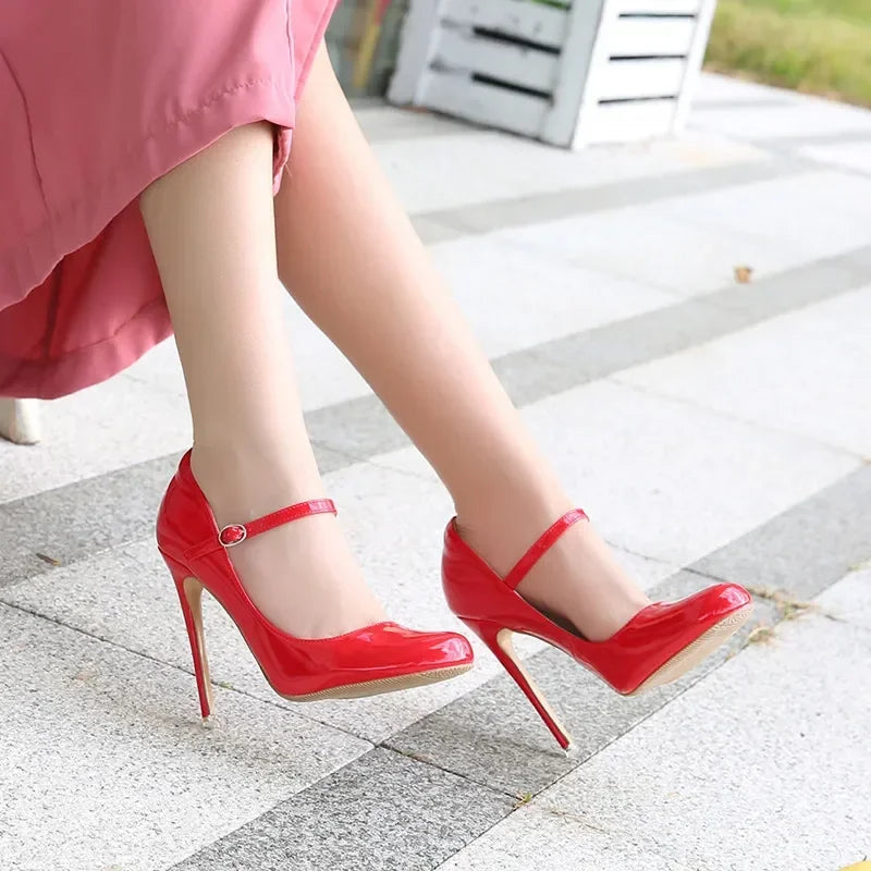 Big size Women Pumps Fashion Round toe Patent leather 12cm High Heels Spring Summer Office Lady Shoes by Reinvent Yourself