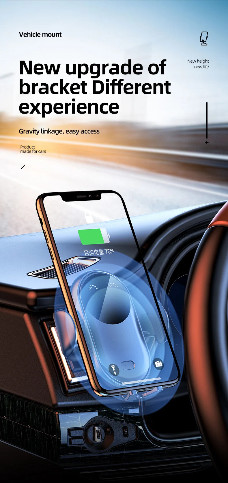 Wireless Charger Car Mount for Air Vent Mount Car Phone Holder Rotating Intelligent Infrared Fast Wireless Charging Charger by Reinvent Yourself