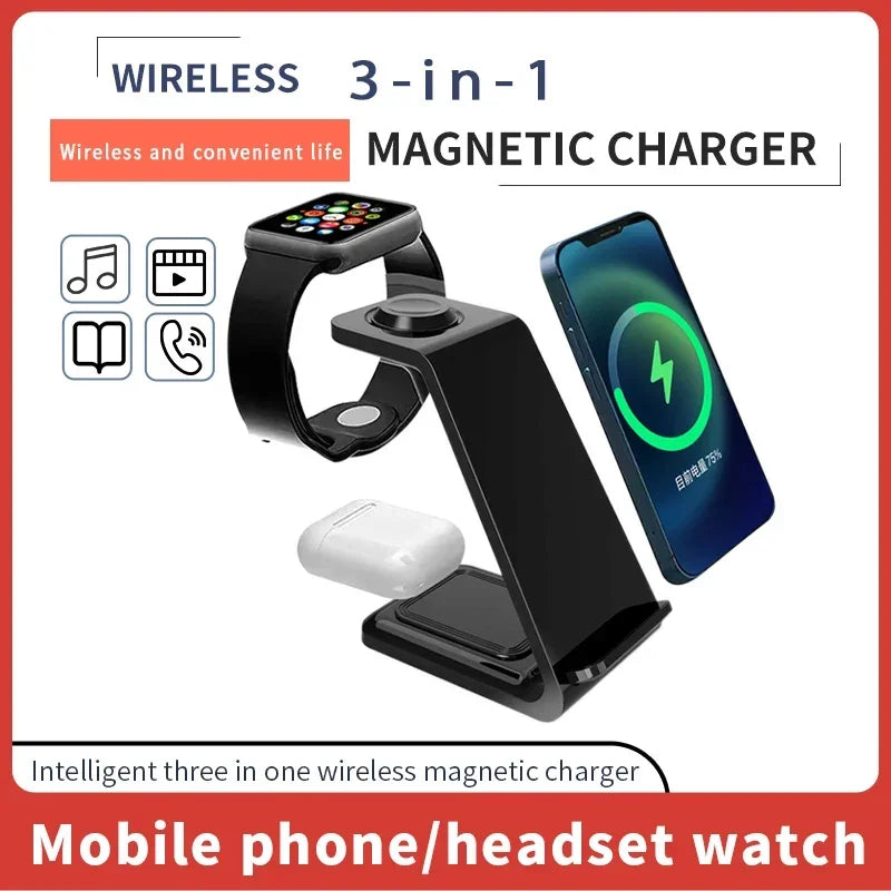 30W 3 In 1 Wireless Charger Stand Dock For iPhone 15 14 13 12 11 XS Apple Watch 8 7 AirPods Induction Fast Charging Station by Reinvent Yourself