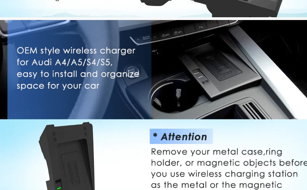 For Audi A4 S4 B9 A5 S5 2018 2019 2020 2021 2022 2023 Qi Car Wireless Charger Phone Charging holder Pad Mat Interior Accessories by Reinvent Yourself