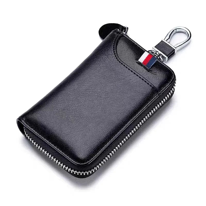 Cowhide Car Key Bag with Waist Hanging Keychain Men and Women Card Holder Smart Housekeeper Keys Portable Storage Zipper Pouch by Reinvent Yourself