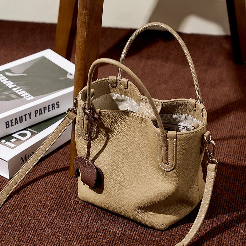 Genuine Leather Women Bucket Bag Luxury Designer Handbags High Quality Cowhide Women's Shoulder Bags Fashion Crossbody Bag by Reinvent Yourself
