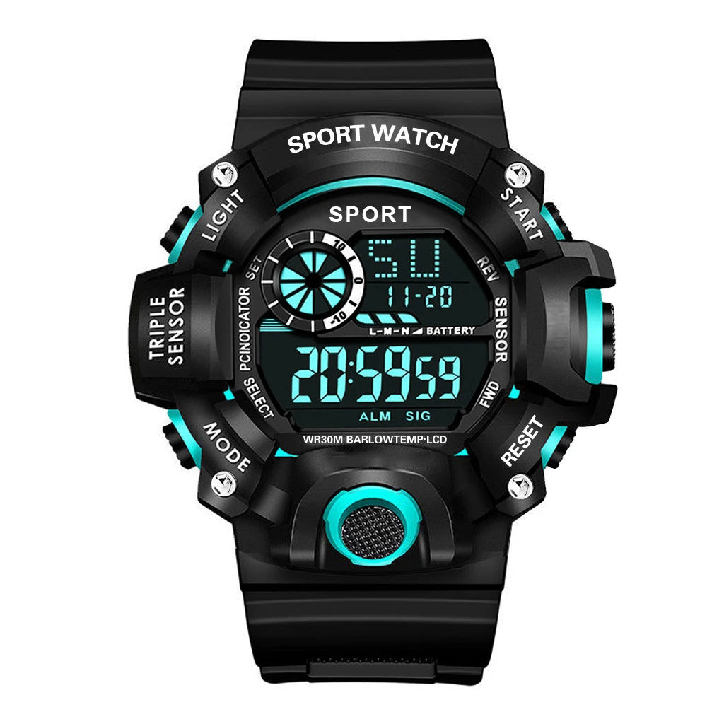 Fashion Men's Watch Sports Electronic Wristwatch Large dial Multifunctional Waterproof Luminous Alarm Kids Male's Military Watch by Reinvent Yourself