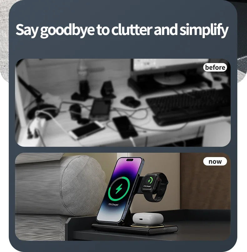 3 in 1 LED Foldable Wireless Charger Stand For Samsung S24 S23 S22 Watch 6 5 4 Active 1 2 Galaxy Buds Pro Fast Charging Station by Reinvent Yourself