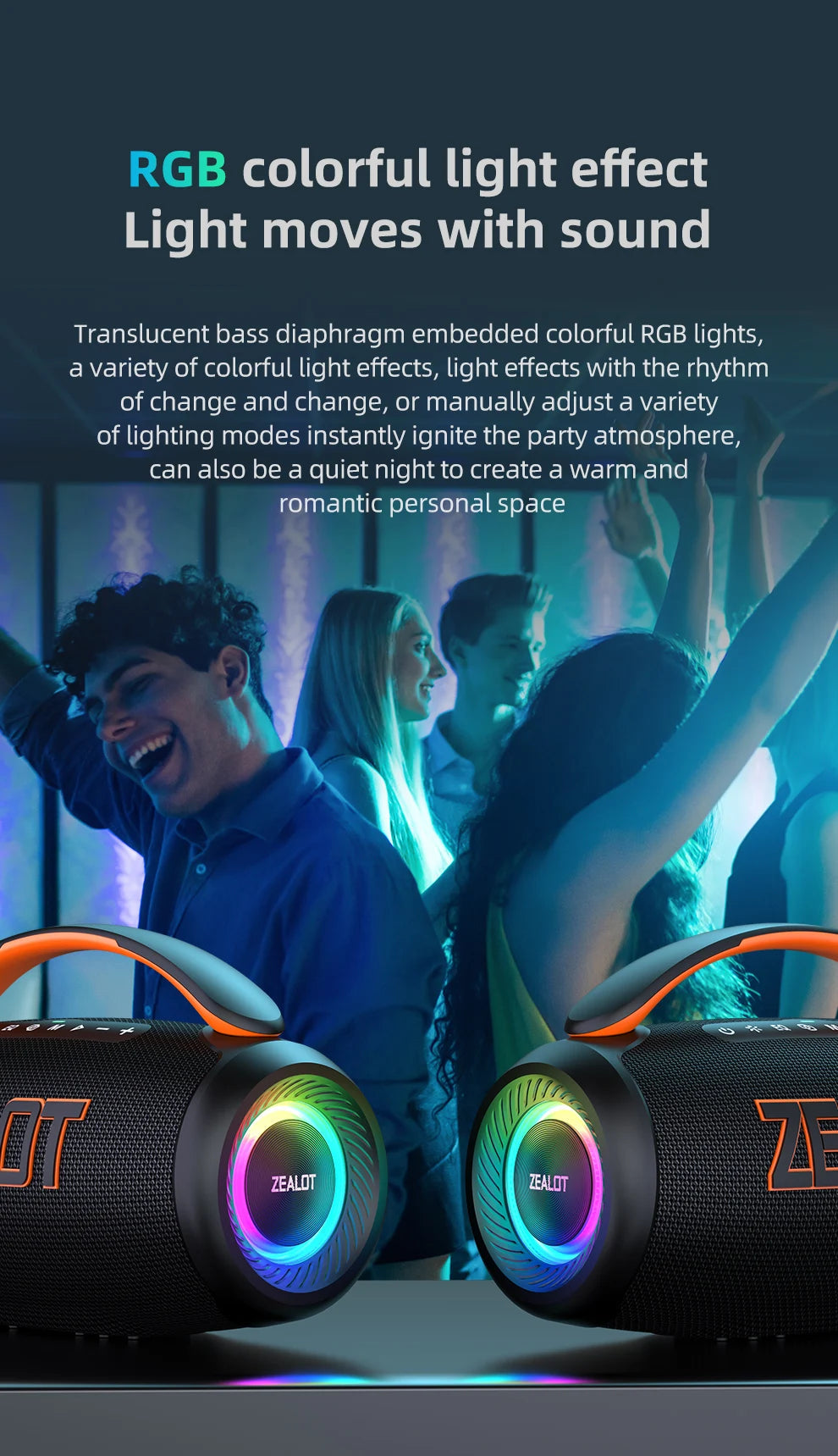 Zealot-P12 Speaker 60W Portable Bluetooth Speaker with IPX6 Waterproof, Comfortable handle,Controllable lighting,TF,USB by Reinvent Yourself