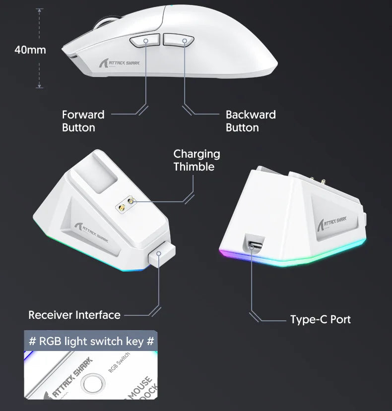Attack Shark X11 Wireless Bluetooth Mouse RGB Triple Mode Magnetic Charging Dock PAW3311 Ultra Light Pitch Gaming Mouse by Reinvent Yourself