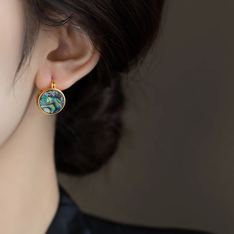 Luxury Abalone Shell Round Earrings for 2025 Women's Unusual Ear buckle Party Trendy Jewelry Young Girl’s Gold Color Accessories by Reinvent Yourself