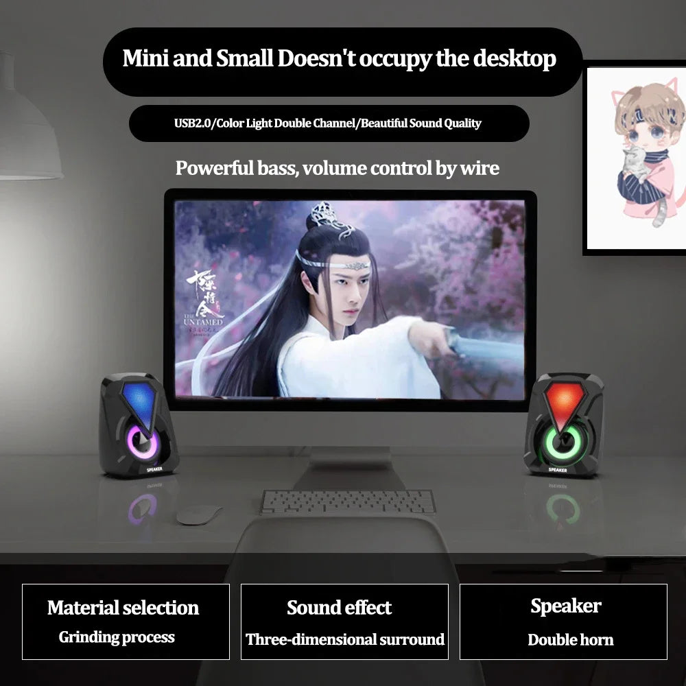 Computer Speakers For PC Desktop Smartphone Laptop with Subwoofer LED Colorful Lighting Home Theater System USB Wired SoundBox by Reinvent Yourself
