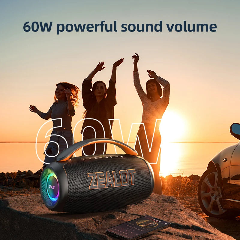 Zealot-P12 Speaker 60W Portable Bluetooth Speaker with IPX6 Waterproof, Comfortable handle,Controllable lighting,TF,USB by Reinvent Yourself