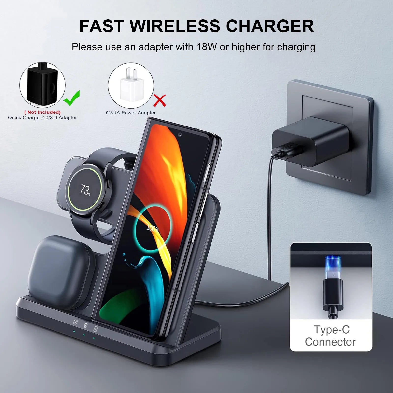 Wireless Charger 3 In 1 Stand Dock For Samsung Galaxy S24 S23 S22 Buds 2/3 Pro Galaxy watch 7 6 Induction Fast Charging Station by Reinvent Yourself
