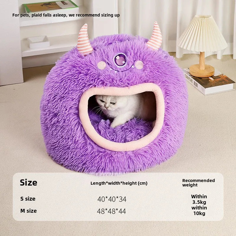 Fully Enclosed Safe and Cozy Cartoon Monster Pet Bed for Dogs and Cats Four Seasons Universal Soft and Warm for Winter Cat House by Reinvent Yourself