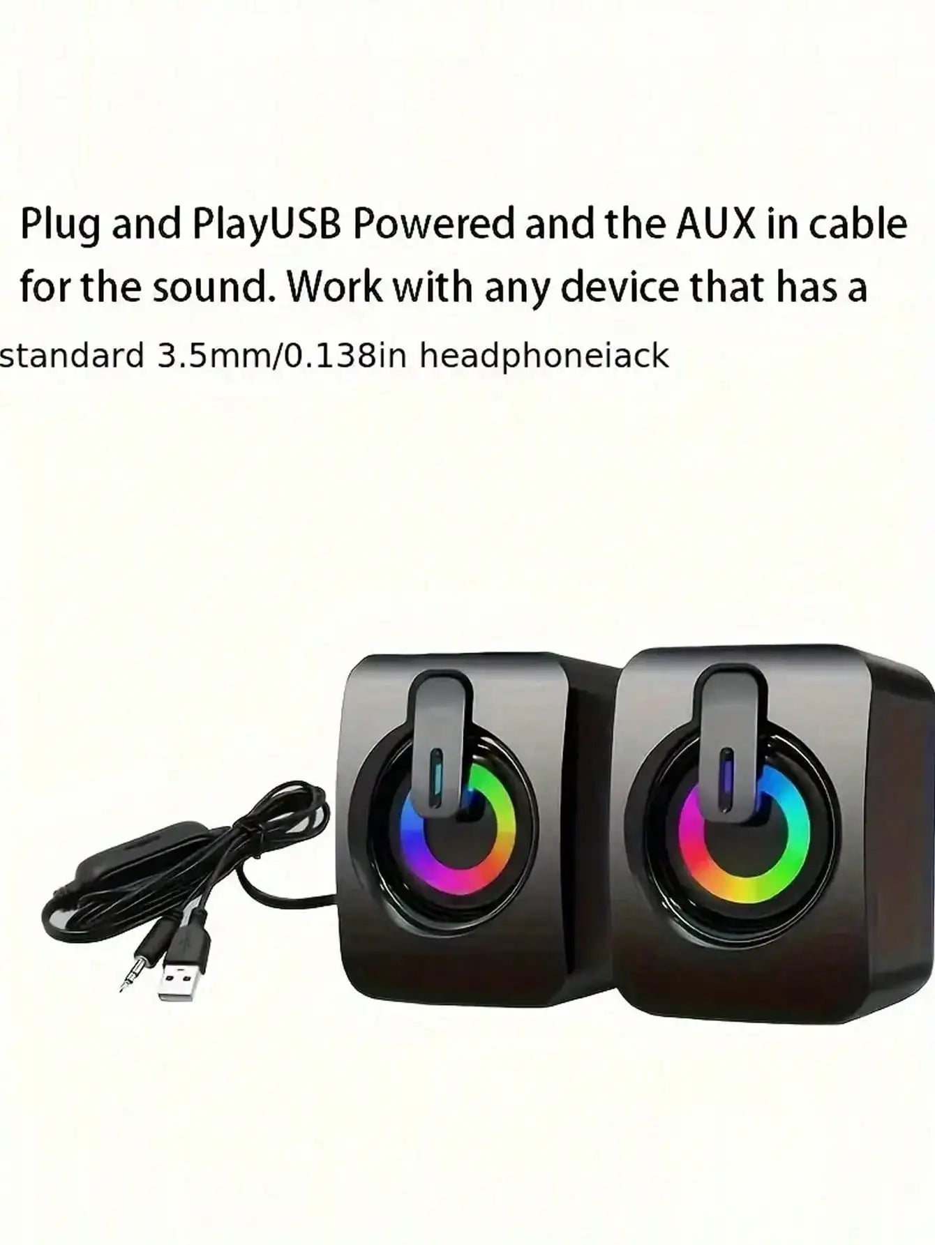 Desktop speakers powered by USB, with volume control LED lights, portable and battery-free by Reinvent Yourself