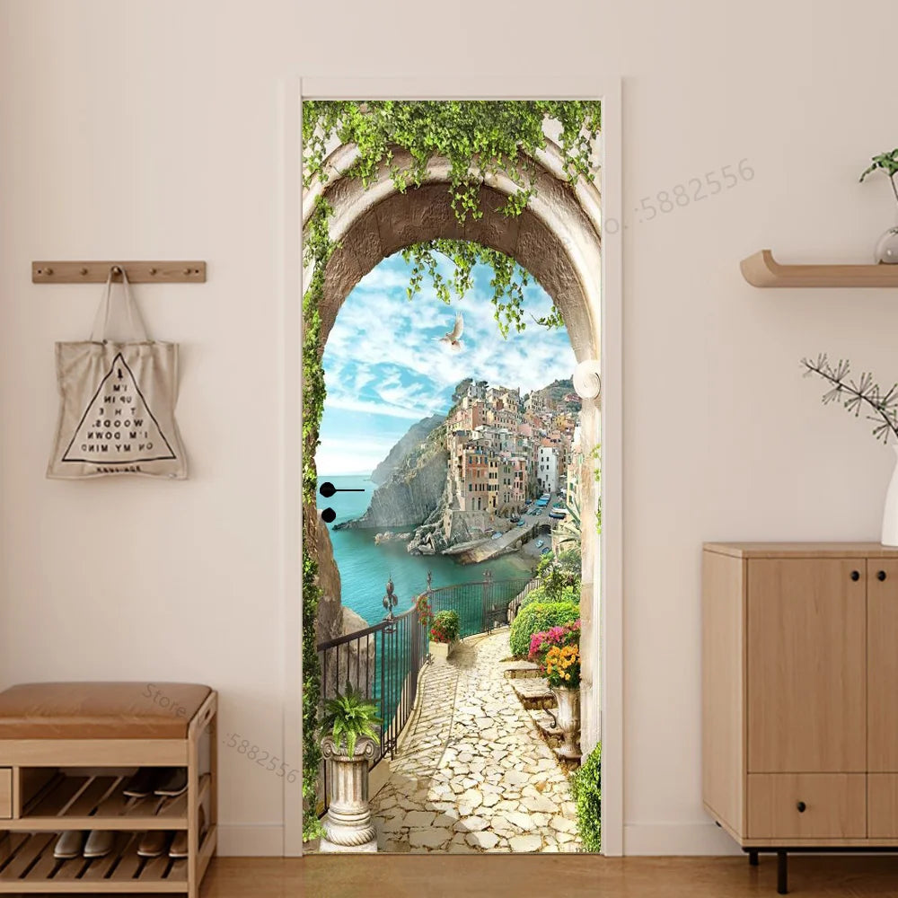 Scenery Door Stickers Wallpaper For Self-adhesive 3d Entrance Bathroom Sticker Room Decor Wall Photo Posters Vinyl On The Closet by Reinvent Yourself