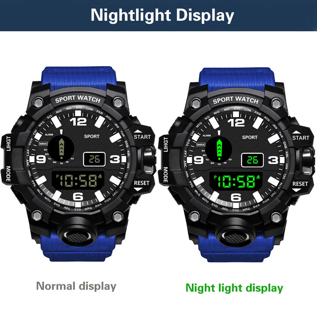 Fashion Men's Watch Sports Electronic Wristwatch Large dial Multifunctional Waterproof Luminous Alarm Kids Male's Military Watch by Reinvent Yourself