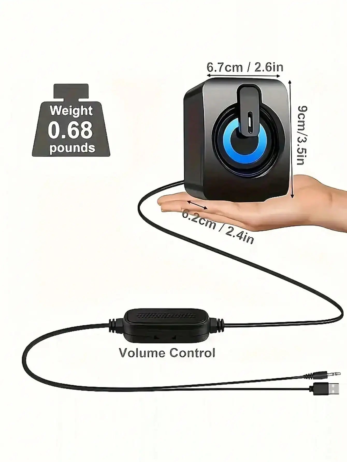 Desktop speakers powered by USB, with volume control LED lights, portable and battery-free by Reinvent Yourself